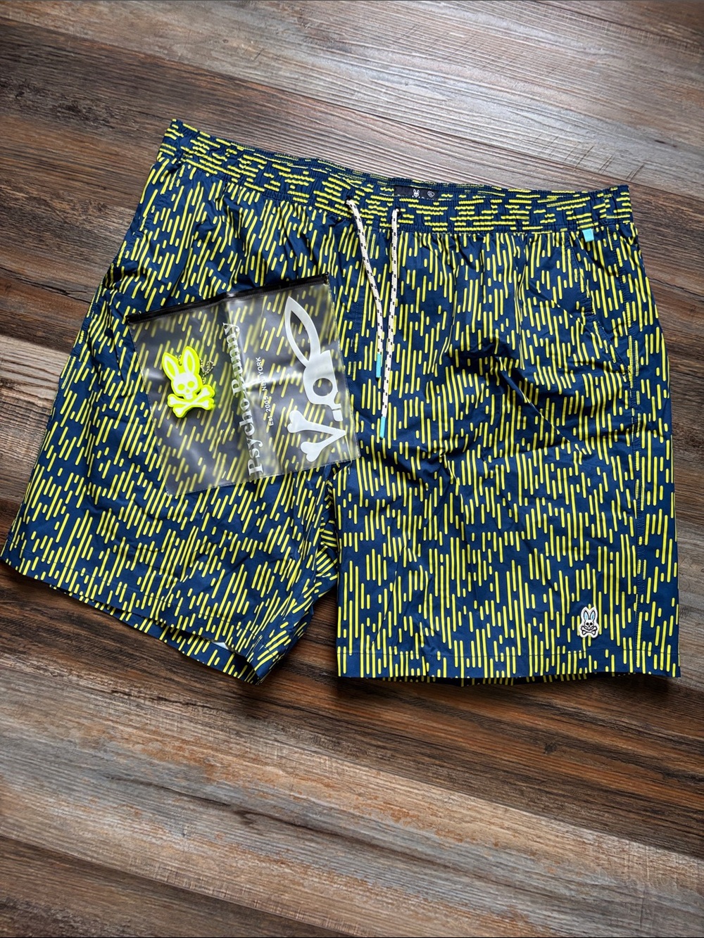 Psycho Bunny Navy & Neon Yellow Patterned Swim Shorts